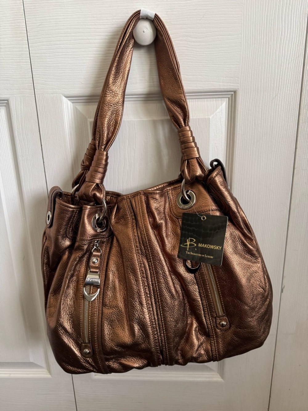B. Makowsky Y2K Metallic Gold/Brown Hobo Shoulder Bag